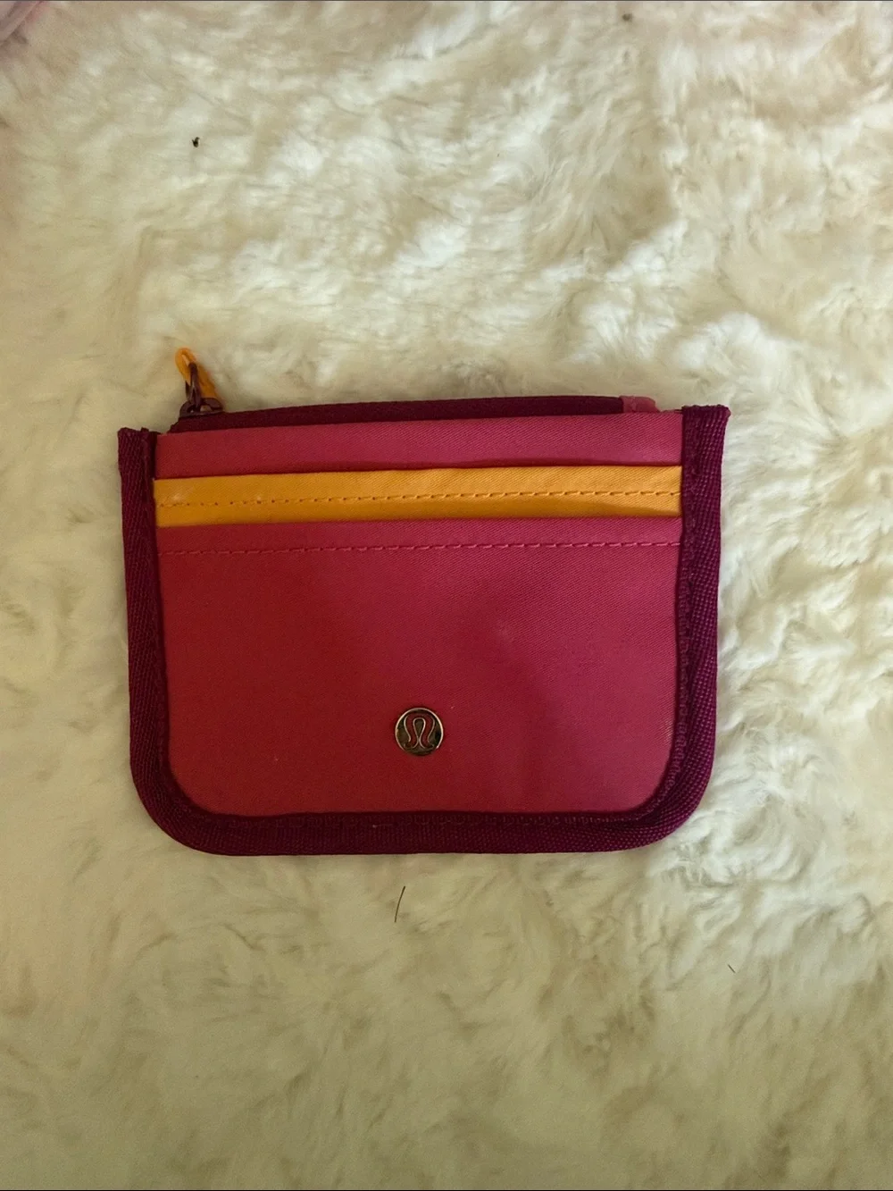 lululemon athletica pink wallet with yellow trim
